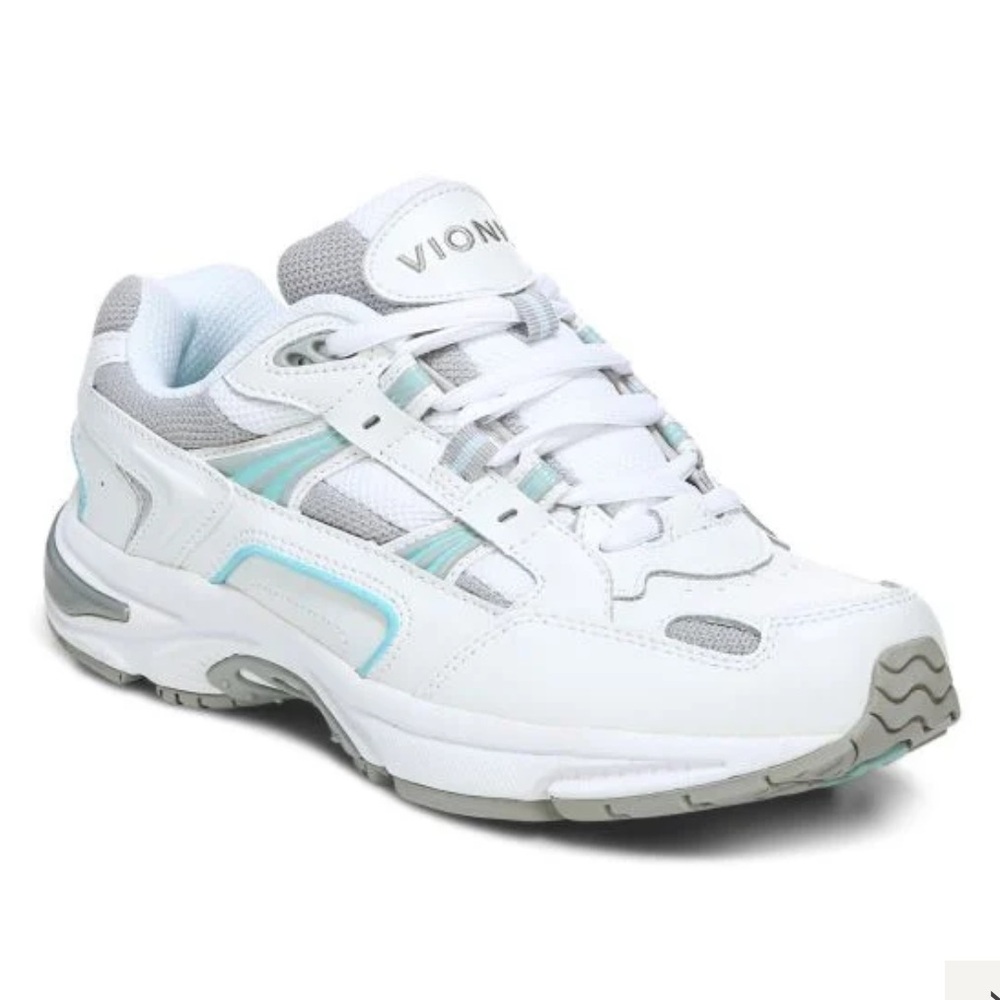 Vionic 23 Walk Sneaker, white w/ turquoise accents.